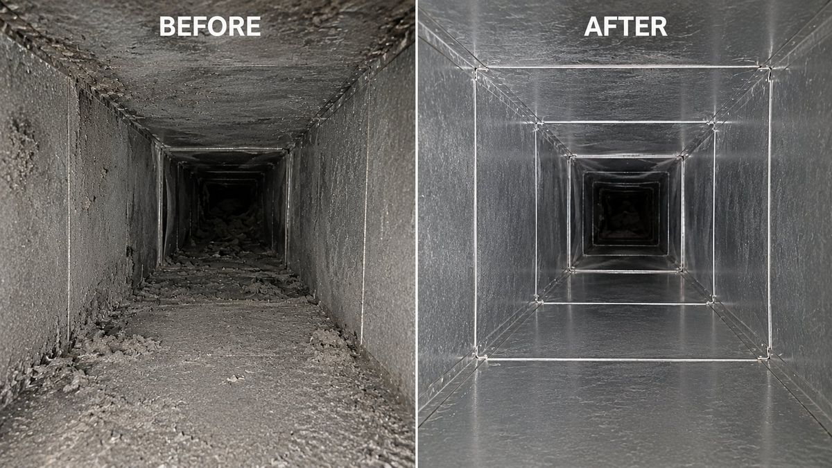 Before and after of square air duct cleaning