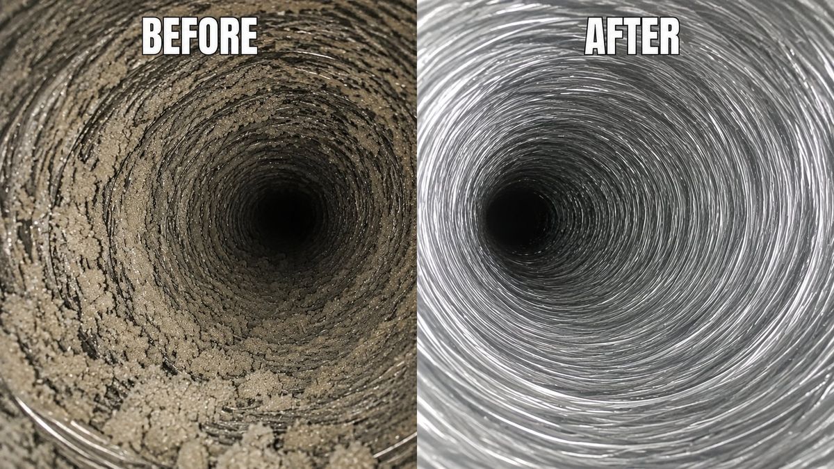 Before and after of dryer vent cleaning